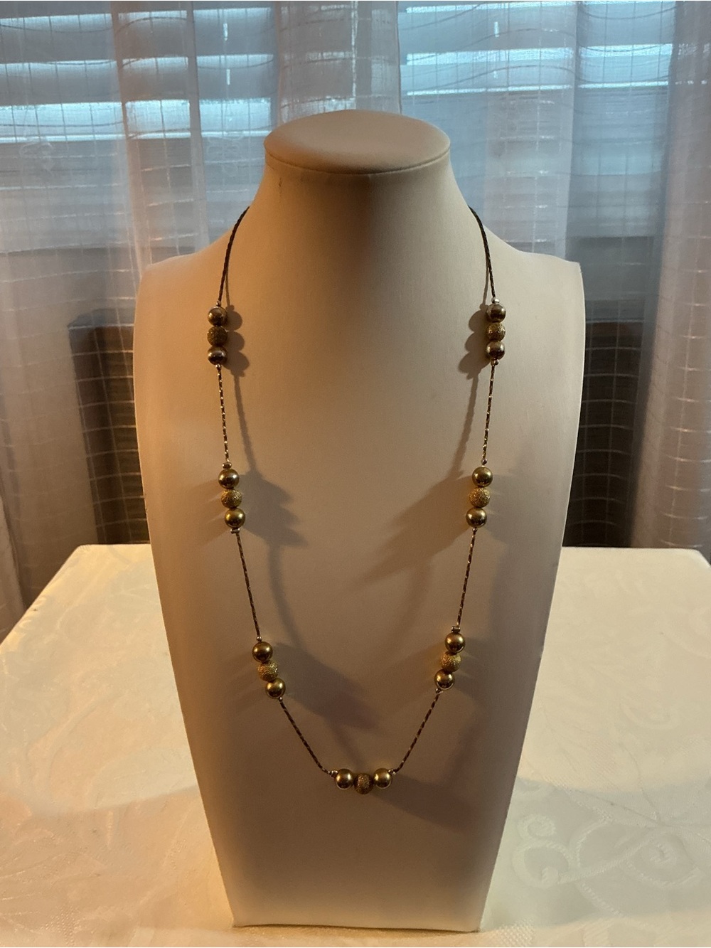 Etienne Aigner Vintage signed Textured & Polished Bead Gold Tone Station Necklac